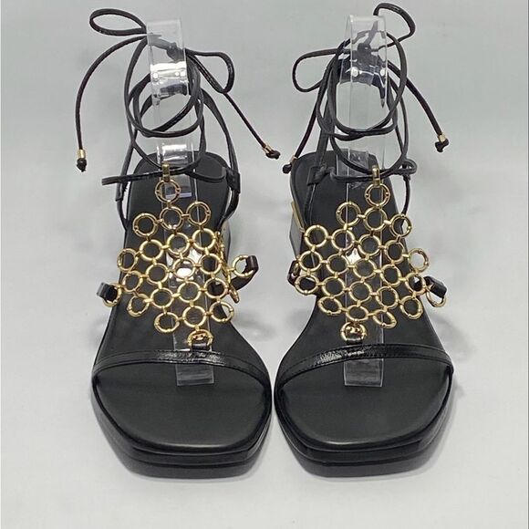 Tory Burch Multi-Logo Leather Lace-Up Sandals size 9 - Picture 3 of 13